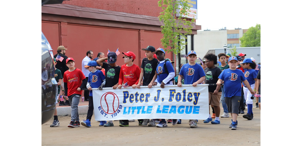 Peter J Foley Little League players marching in the Naugatuck Memorial Day parade 2025